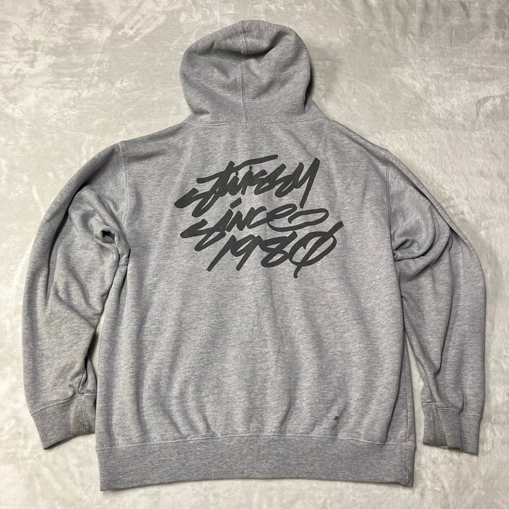 Stussy Hoodie Zip Up Since 1980 Script Logo Heather Gray Made in USA Mens Medium